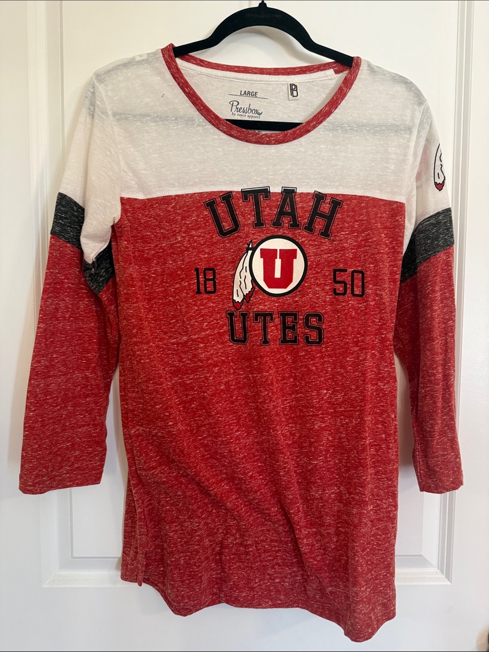 Pressbox Red, White & Gray Utah Utes Raglan Tee